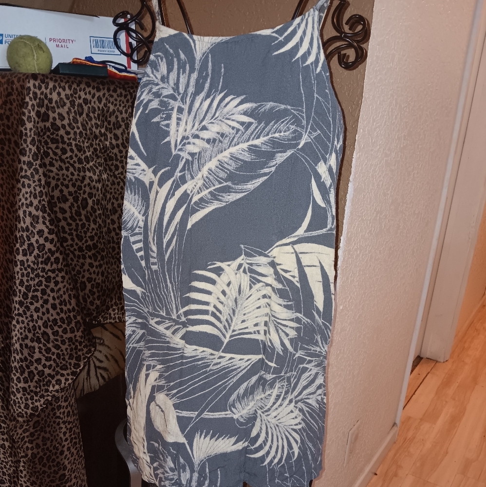 ONEILL Tropical Print Gray Shirt adjustable straps laced up back sz med